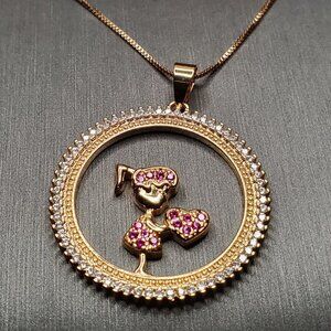 Mother's Day Necklace -  Pink Girl Holding Heart
